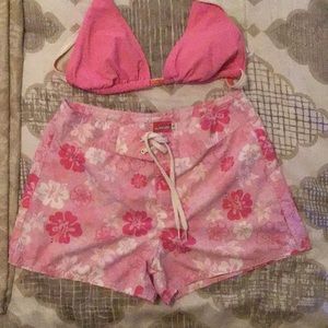 Bikini top with board shorts